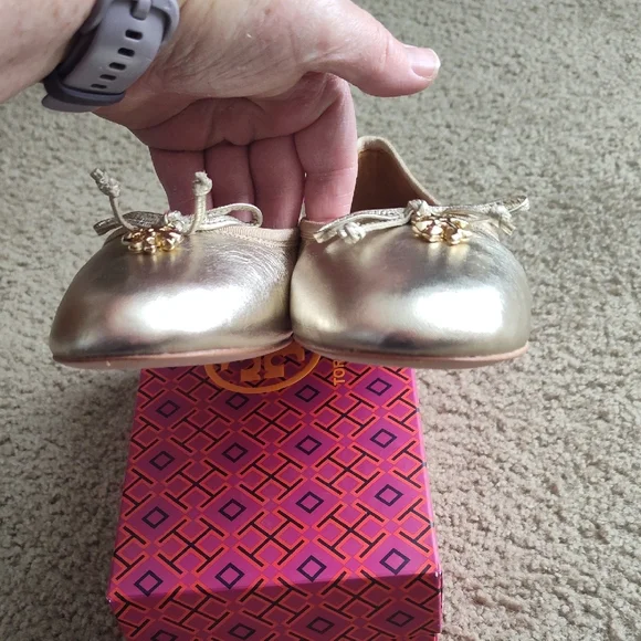 Tory Burch Metallic Gold Loafers - Picture 8 of 10
